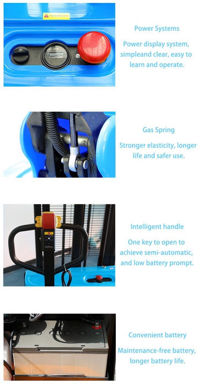 Walking Behind Electric Stacker 2 Ton 2500mm de altura Palet stacker para pedestres com alcance 1