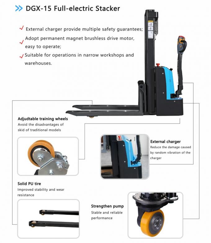 Pedestre Stand On Palet Stacker empilhador de paletes elétrico completo alcançar walkie empilhador 0