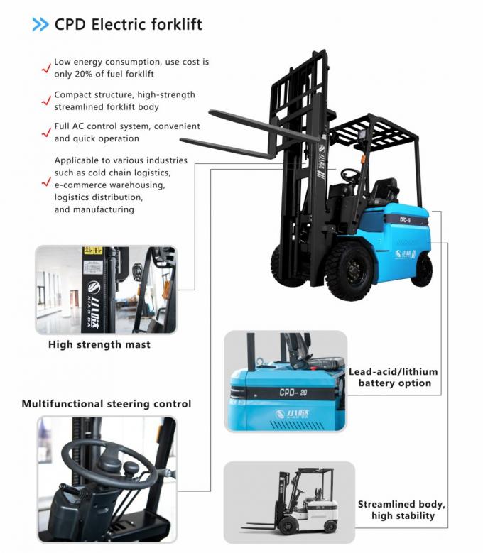Eco Friendly Electric Ride On Forklift rodas motrizes em empilhadeira, 3t empilhadeira elétrica 3000mm de altura 0